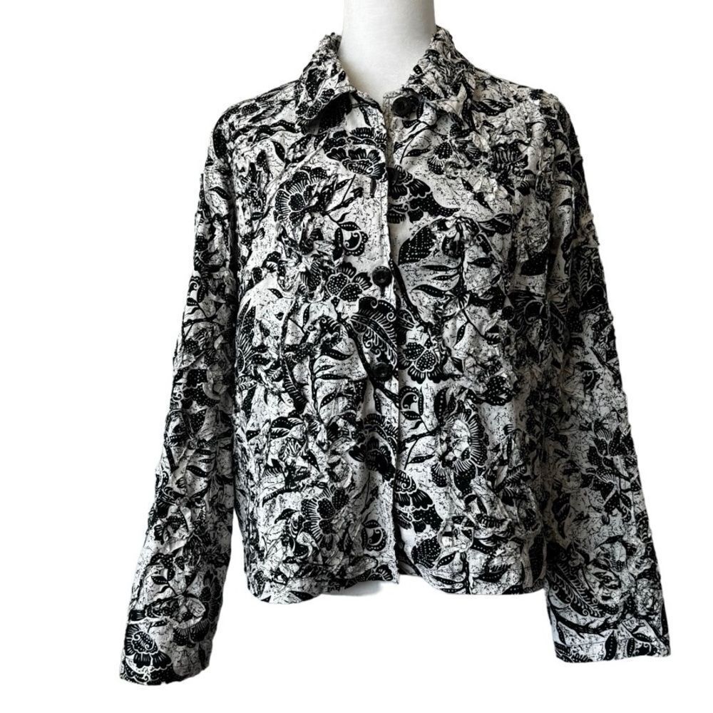 Keren Hart Jacket Black White Floral Blazer SZ M